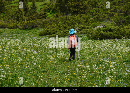 Trekking die wunderschöne alpine Keskenkija Trek, Jyrgalan, Kirgisistan Stockfoto