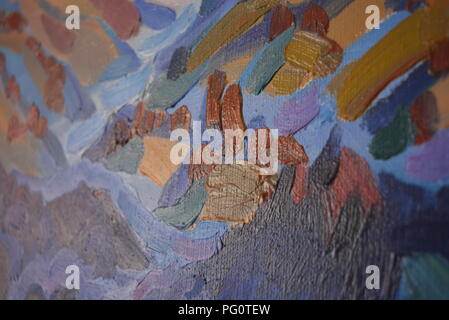 Verschmiert mit Ölfarbe auf Leinwand, Struktur und Textur. Stockfoto