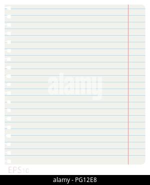 Vector Illustration eines sauber notebook Blatt im Einklang mit den Feldern und den Bohrungen aus der Federn Stock Vektor