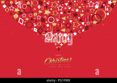 Frohe Weihnachten und guten Rutsch ins Neue Jahr luxus Grußkarte Abbildung. Gold Holiday Symbol Dekoration Kunst auf rote Farbe urlaub Hintergrund. EPS 10 Vektor. Stock Vektor