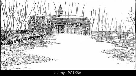 . Handbuch der Gartenarbeit; ein praktischer Leitfaden für die Herstellung der Anlage und den Anbau von Blumen, Obst und Gemüse für zu Hause. Im Garten arbeiten. 48 HANDBUCH DER GARTENARBEIT bedeckt, als Hängematte unterstützen. Der Rasen und die Pflanzen getan, es weiter notwendig war, lag die Spaziergänge. Diese sind vollständig informellen Angelegenheiten, durch sinkende eine Planke 10 Zoll breite in den Boden auf ein Niveau mit den sod gemacht. Das Bor-der Pflanzungen von diesem Hof sind zu direkt und regelmäßig für die meisten künstlerischen Ergebnisse, aber das war notwendig, um es nicht zu tun. 40. Der Beginn einer Landschaft Garten. Schmälern Stockfoto