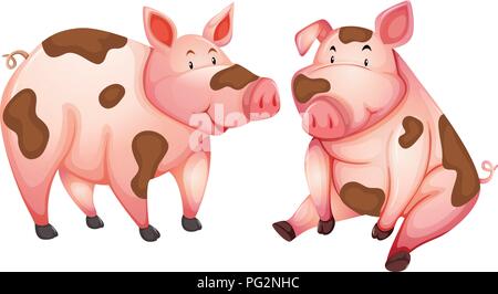 Dirty niedliche Schweine weißen Hintergrund Abbildung Stock Vektor