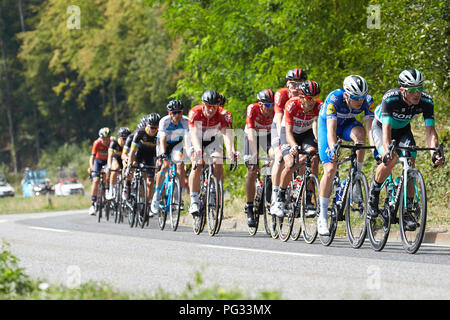 Koblenz, Deutschland. 23 Aug, 2018. Radfahren, UCI Europäische Serie, Deutschland Tour, Koblenz - Bonn (157, 00 Km), Phase 1. Die wichtigsten Feld verläuft durch das Gelbachtal. Quelle: Thomas Frey/dpa/Alamy leben Nachrichten Stockfoto