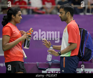 Jakarta, Indonesien, 23. August 2018: Badminton: Shri Gopichand der Trainer der PV-Sindhu Vermittlung wichtige Tipps SESHADRI SUKUMAR Credit: SESHADRI SUKUMAR / alamy Leben Nachrichten Stockfoto