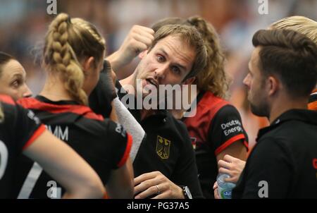 Münster, Deutschland. 23 Aug, 2018. firo: 23.08.2018, Volleyball: Damen. Nationalmannschaft: Deutschland - Holland, Niederlande Geste, Bundescoach, Felix KOslowski | Verwendung der weltweiten Kredit: dpa/Alamy leben Nachrichten Stockfoto