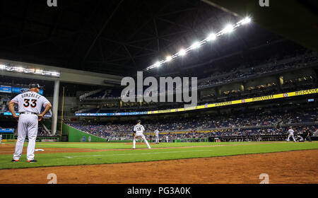 August 22, 2018: ein Stadion Aussicht bei einem MLB Spiel zwischen den New York Yankees und die Miami Marlins am die Marlins Park in Miami, Florida. Die Marlins gewann 9-3. Mario Houben/CSM Stockfoto
