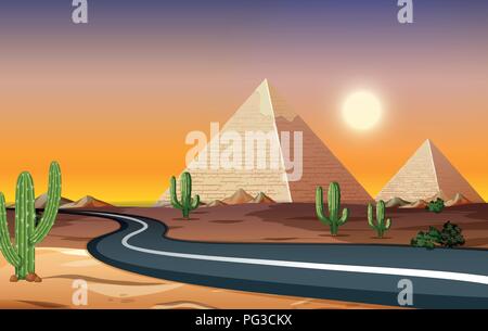 Eine Straße an der Wüste Nacht Zeit Abbildung: Stock Vektor