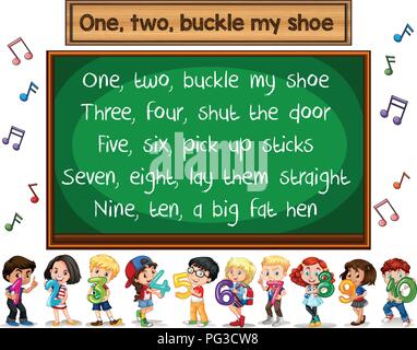 One Two buckle my Shoe song Tafel Konzept Abbildung Stock Vektor