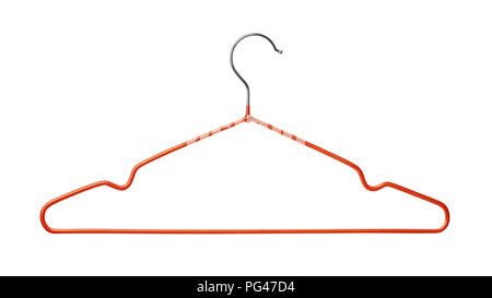 Vorderansicht des leeren roten Draht Kleiderbügel isoliert auf weißem Stockfoto