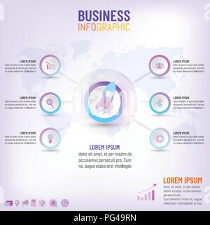 Vector Illustration für das kreative Konzept Infografik mit 6 Optionen, Schritte, Prozesse, Elemente. Daten Visualisierung Diagramm Stock Vektor