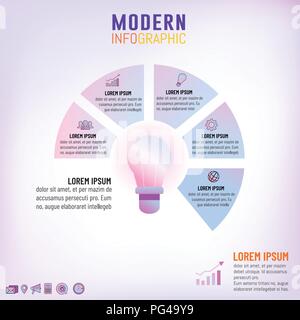 Vector Illustration der Glühbirne Infografik Vorlage für Geschäftsidee Konzepte mit Kreis 5 Optionen, Schritte, Prozesse oder Teile. Stock Vektor