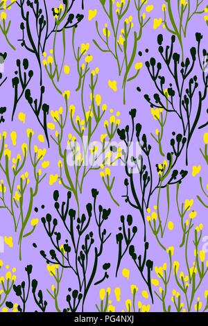 Florale nahtlose Hintergrundmuster mit wilden Blumen und Blätter. Botanische Illustration Hand gezeichnet. Textildruck, fabric Swatch, Geschenkpapier. Stock Vektor