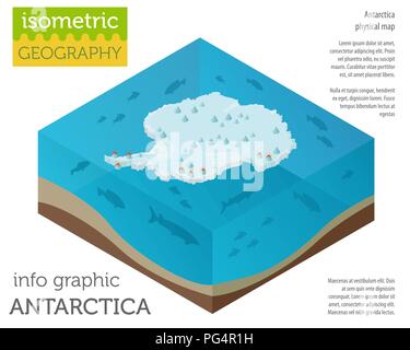 Isometrische 3d-Antarktis physische Karte Elemente. Ihre eigene Geographie info Graphische Sammlung aufzubauen. Vector Illustration Stock Vektor