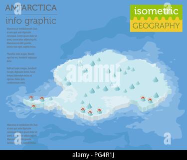 Isometrische 3d-Antarktis physische Karte Elemente. Ihre eigene Geographie info Graphische Sammlung aufzubauen. Vector Illustration Stock Vektor