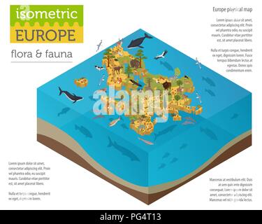 Isometrische 3d-europäischen Flora und Fauna Karte Konstruktor Elemente. Tiere, Vögel und Sea Life auf Weiß große isoliert. Erstellen Sie Ihre eigenen Geographie infogr Stock Vektor