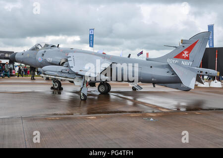 BAE Sea Harrier FA2 Jet der British Royal Navy auf statischer Anzeige bei der Royal International Air Tattoo RIAT RAF Fairford, UK Stockfoto