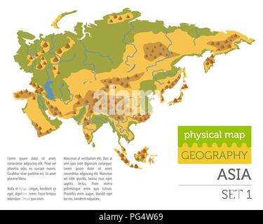 Flache Asien physische Karte Konstruktor Elemente auf Weiß isoliert. Ihre eigene Geographie Infografiken Sammlung aufzubauen. Vector Illustration Stock Vektor