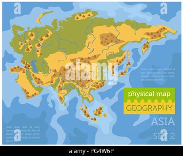 Flache Asien physische Karte Konstruktor Elemente auf der Wasseroberfläche. Ihre eigene Geographie Infografiken Sammlung aufzubauen. Vector Illustration Stock Vektor