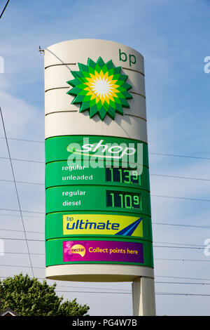 BP-Tankstelle unterzeichnen und Preis board Stockfoto