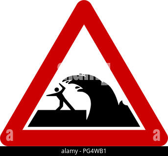 Warnschild mit dem tsunami Symbol Stockfoto