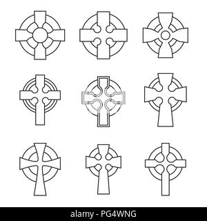 Der keltische Kreuze für religiöse Design. Irische, schottische Celtic Cross Sign Collection. Stock Vektor