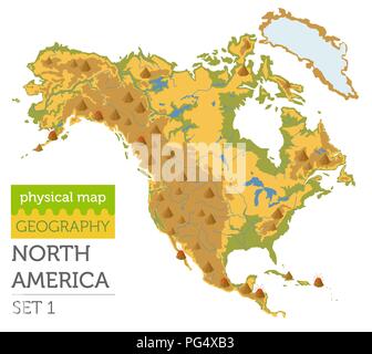 Nordamerika physische Karte Elemente. Ihre eigene Geographie info Graphische Sammlung aufzubauen. Vector Illustration Stock Vektor