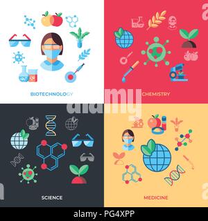 Digitale vektor Biotechnologie Symbole mit gezogenen Simple Line Art info Grafik fest, Flacher Stil Stock Vektor