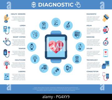 Digitale vektor Gesundheit sensor Symbole mit gezogenen Simple Line Art info Grafik fest, Flacher Stil Stock Vektor