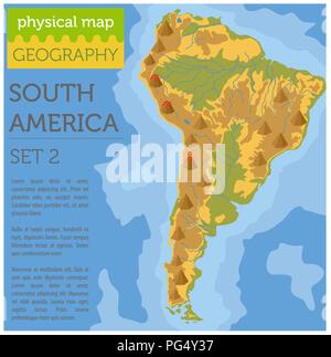 Südamerika physische Karte Elemente. Ihre eigene Geographie info Graphische Sammlung aufzubauen. Vector Illustration Stock Vektor