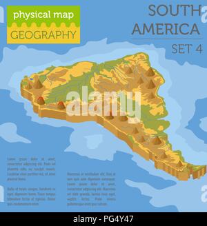 Isometrische 3d-Südamerika physische Karte Elemente. Ihre eigene Geographie info Graphische Sammlung aufzubauen. Vector Illustration Stock Vektor