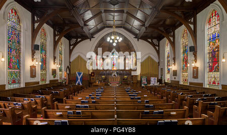 Innenraum der historischen St. Andrew's Presbyterian Church in Townsend Street in Lunenburg, Nova Scotia Stockfoto