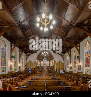 Innenraum der historischen St. Andrew's Presbyterian Church in Townsend Street in Lunenburg, Nova Scotia Stockfoto