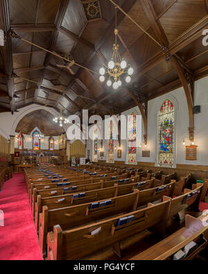 Innenraum der historischen St. Andrew's Presbyterian Church in Townsend Street in Lunenburg, Nova Scotia Stockfoto