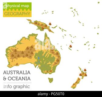 Australien und Ozeanien physische Karte Elemente. Ihre eigene Geographie info Graphische Sammlung aufzubauen. Vector Illustration Stock Vektor