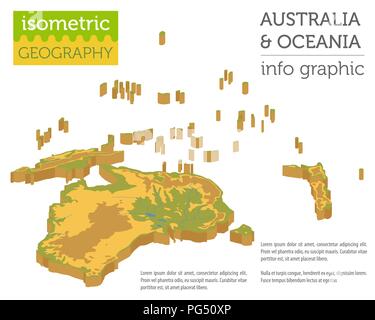 Isometrische 3d-Australien und Ozeanien physische Karte Elemente. Ihre eigene Geographie info Graphische Sammlung aufzubauen. Vector Illustration Stock Vektor