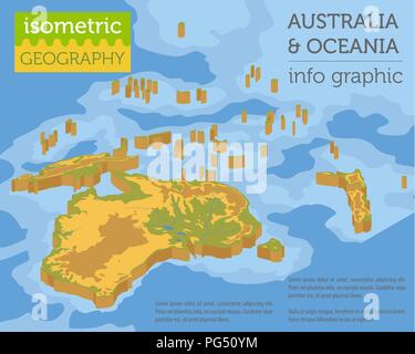 Isometrische 3d-Australien und Ozeanien physische Karte Elemente. Ihre eigene Geographie info Graphische Sammlung aufzubauen. Vector Illustration Stock Vektor