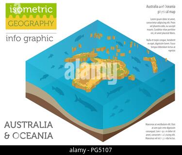 Isometrische 3d-Australien und Ozeanien physische Karte Elemente. Ihre eigene Geographie info Graphische Sammlung aufzubauen. Vector Illustration Stock Vektor