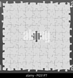 Puzzle square mockup Hintergrund unvollendet in der Mitte auf dunklem Hintergrund, Puzzle Board kann eine nahtlose Verbindung entlang der Grenzen werden, 3D-ima gerendert Stockfoto