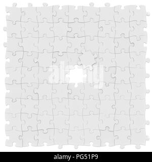 Puzzle square mockup Hintergrund unvollendet in der Mitte auf Weiß, Puzzle Board kann nahtlos entlang der Grenzen verbunden, gerenderten 3D-Bild Stockfoto