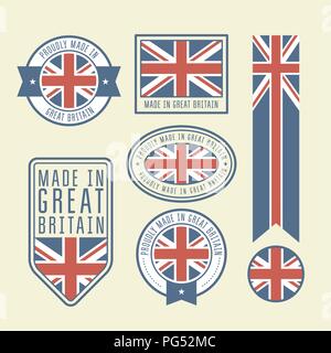 Aufkleber, Etiketten und Aufkleber mit Großbritannien Flagge - Buttons Stock Vektor