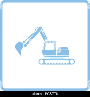 Ikone des Bau-Bagger. Blauer Rahmen-Design. Vektor-Illustration. Stock Vektor