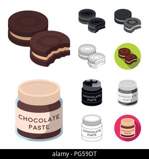 Schokolade Dessert Cartoon, schwarz, flach, monochrom, umriss Symbole im Set Sammlung für Design. Schokolade und Süßigkeiten vektor Symbol lieferbar Abbildung. Stock Vektor
