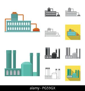 Fabrik- und Cartoon, schwarz, flach, monochrom, umriss Symbole im Set Sammlung für Design. Fabrik- und Ausrüstung vektor Symbol lieferbar illustrati Stock Vektor