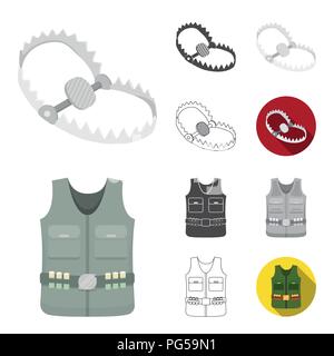 Jagd Trophäe und Cartoon, schwarz, flach, monochrom, umriss Symbole im Set Sammlung für Design. Jagd und Ausrüstung vektor Symbol lieferbar Abbildung. Stock Vektor