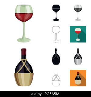 Wein Produkte Cartoon, schwarz, flach, monochrom, umriss Symbole im Set Sammlung für Design. Ausrüstung und die Produktion von Wein vektor Symbol lieferbar Illustra Stock Vektor