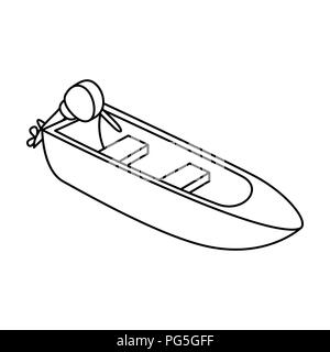 Kleine metall Boot mit Motor zum Angeln. Boot für Fluss oder See angeln. Schiff und Wasser einzelnen Symbol in der gliederungsansicht Stil vektor Symbol lieferbar Web i Stock Vektor