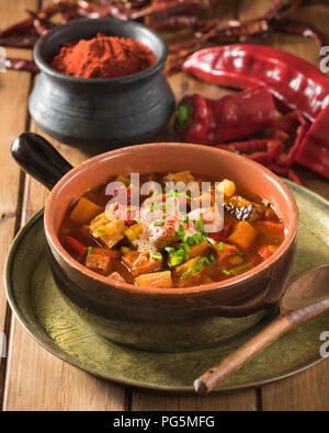 Gulaschsuppe. Gulyásleves. Traditionelle ungarische Suppe. Ungarn Essen Stockfoto