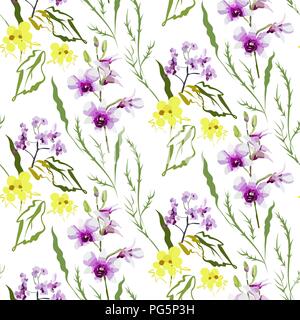 Florale nahtlose Muster mit unterschiedlichen Blumen und Blätter. Botanische Illustration von Hand gemalt. Textildruck, fabric Swatch, Geschenkpapier. Stock Vektor