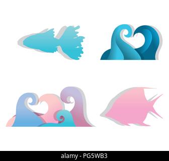 Papier kunst Unterwasser Symbole Stock Vektor