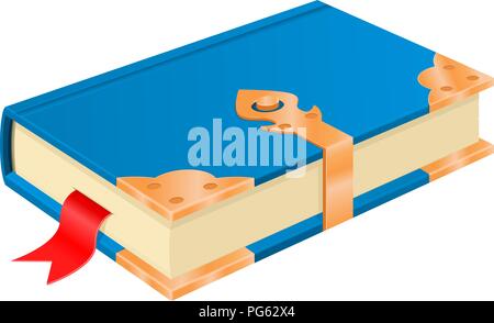 Blaues Buch mit goldenen Ecken und sicher verriegeln. Vintage Design Stock Vektor